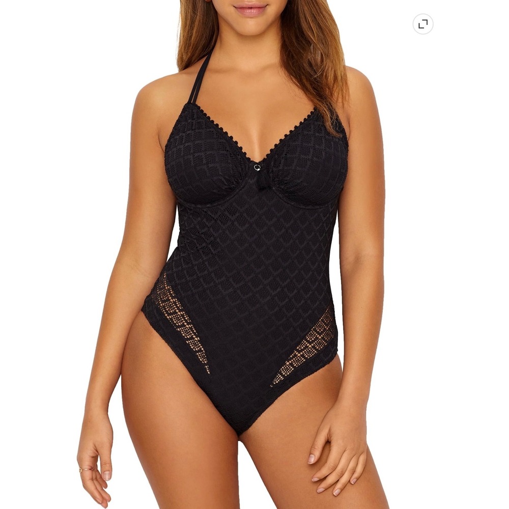 Pour Moi Castaway Black Underwired Halter Swimsuit One Piece 36DDD PM-14207